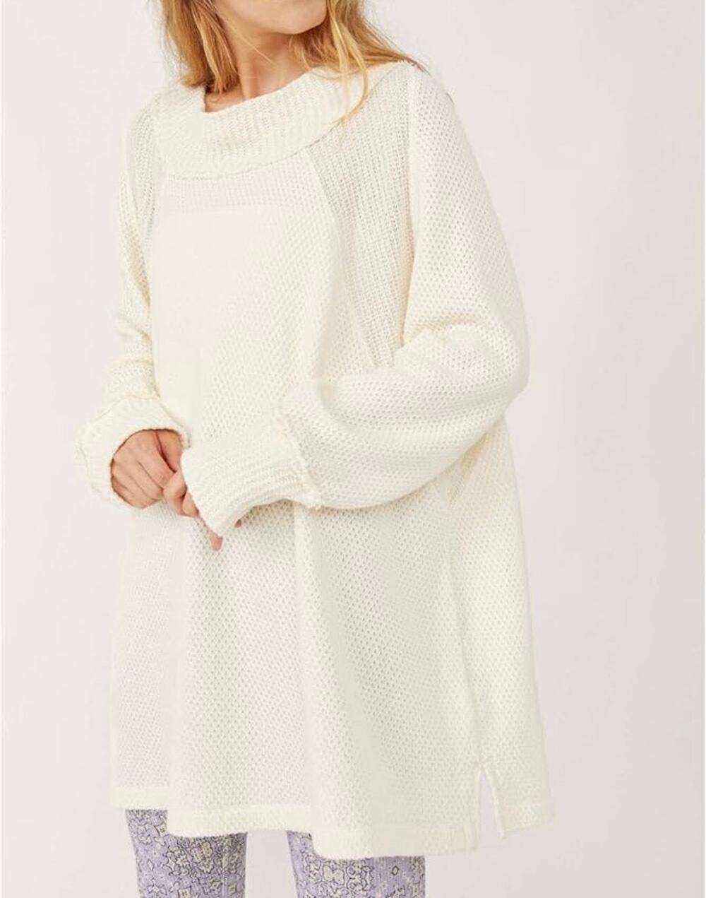 FREE PEOPLE A Keeper Thermal Knit Long Sleeve Cream Ivory Small S